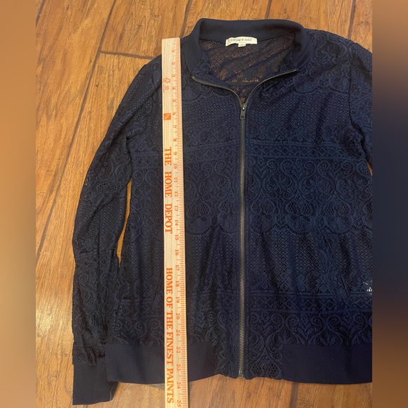 Living Doll Deep navy Blue Lace Bomber Jacket size medium - Picture 4 of 6